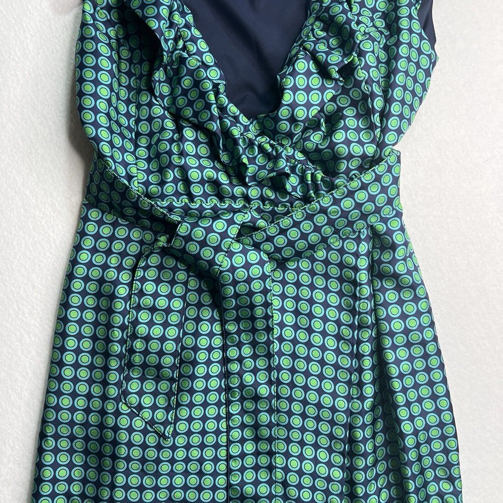 Elizabeth McKay Dress Green & Blue Silk Circle Print Wrap Around sz 6 - Picture 5 of 12